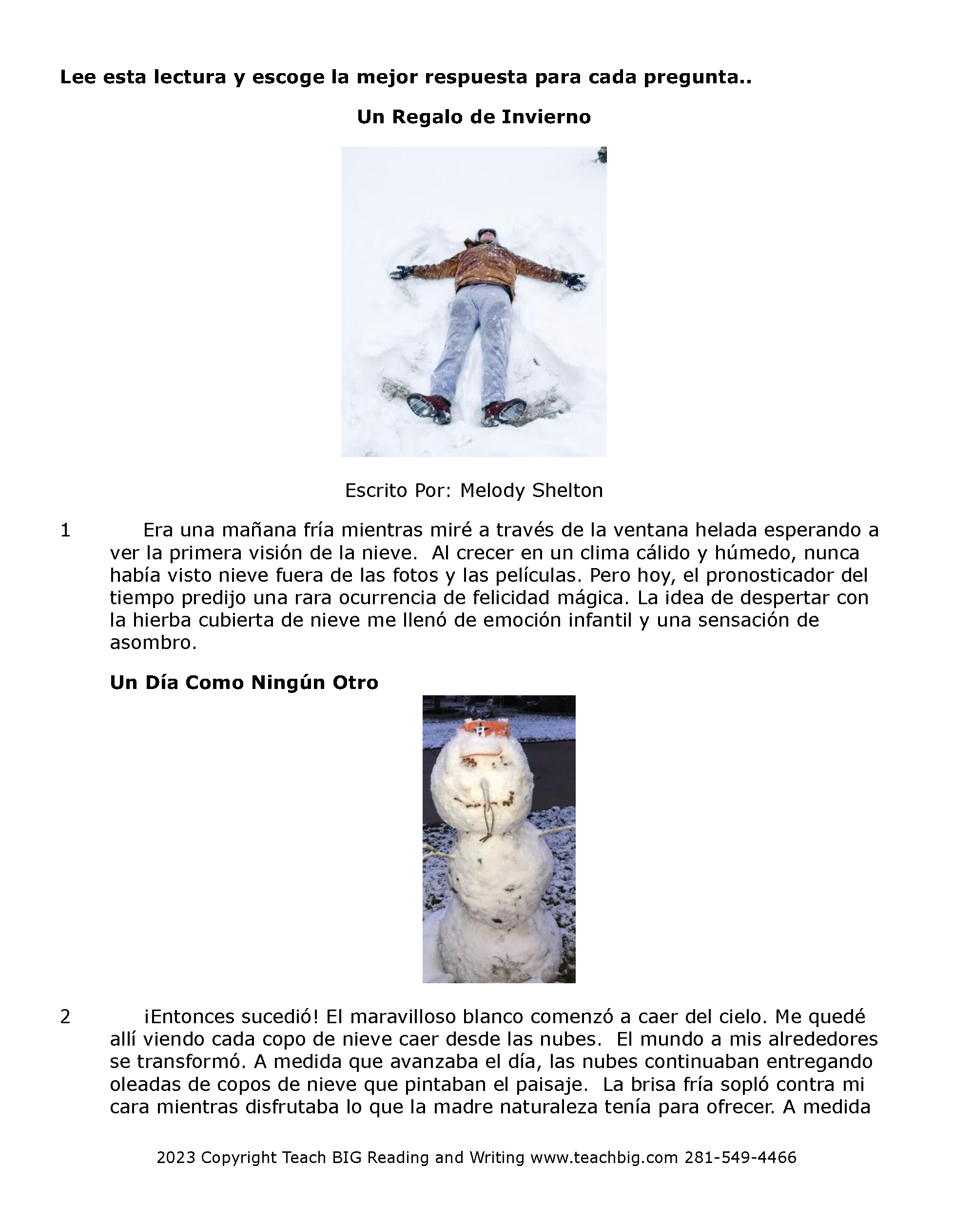 Passage Practice: Fiction - 3Rd Grade A Winter’s Gift | Spanish