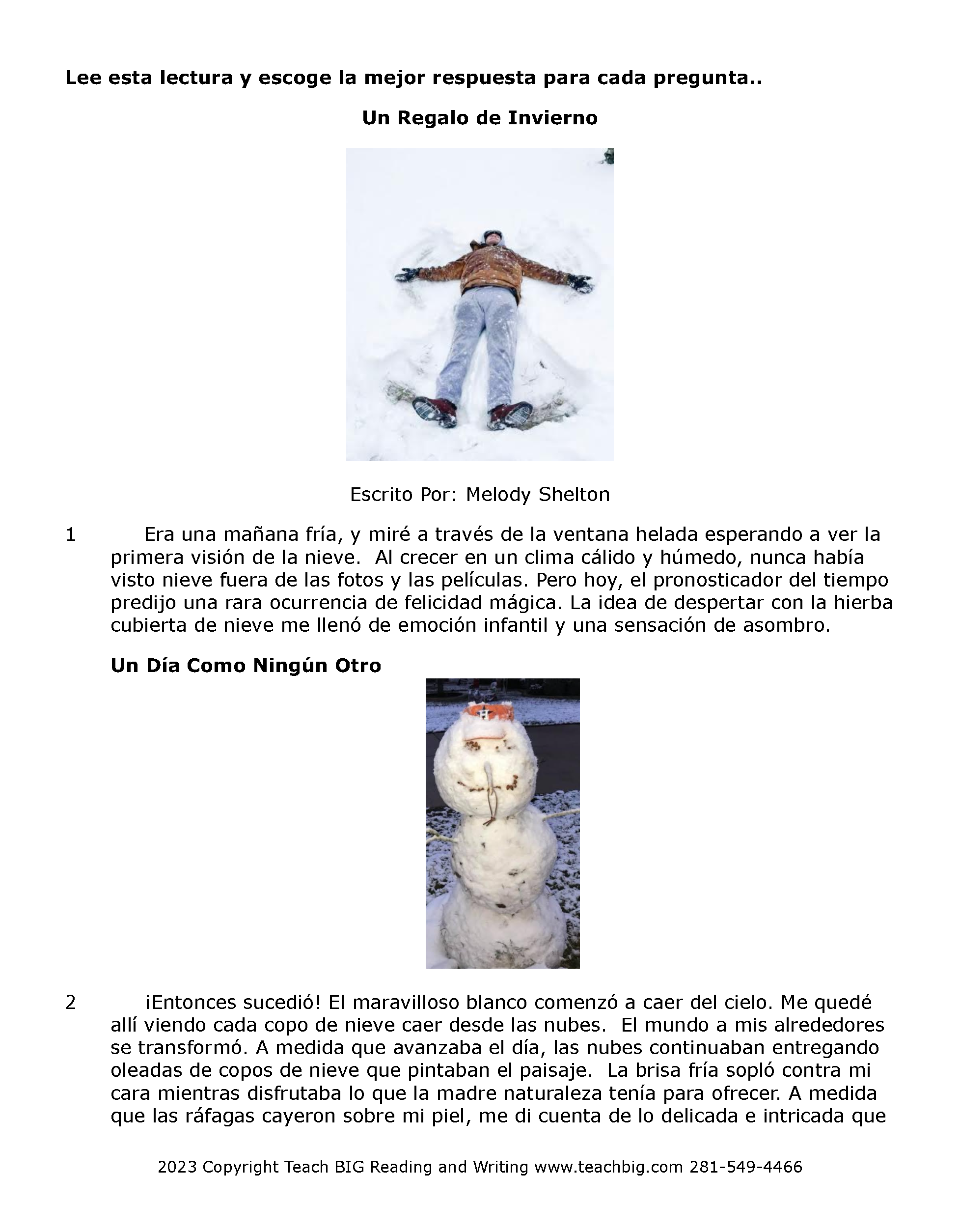 Passage Practice: Fiction - 4Th Grade A Winter’s Gift | Spanish