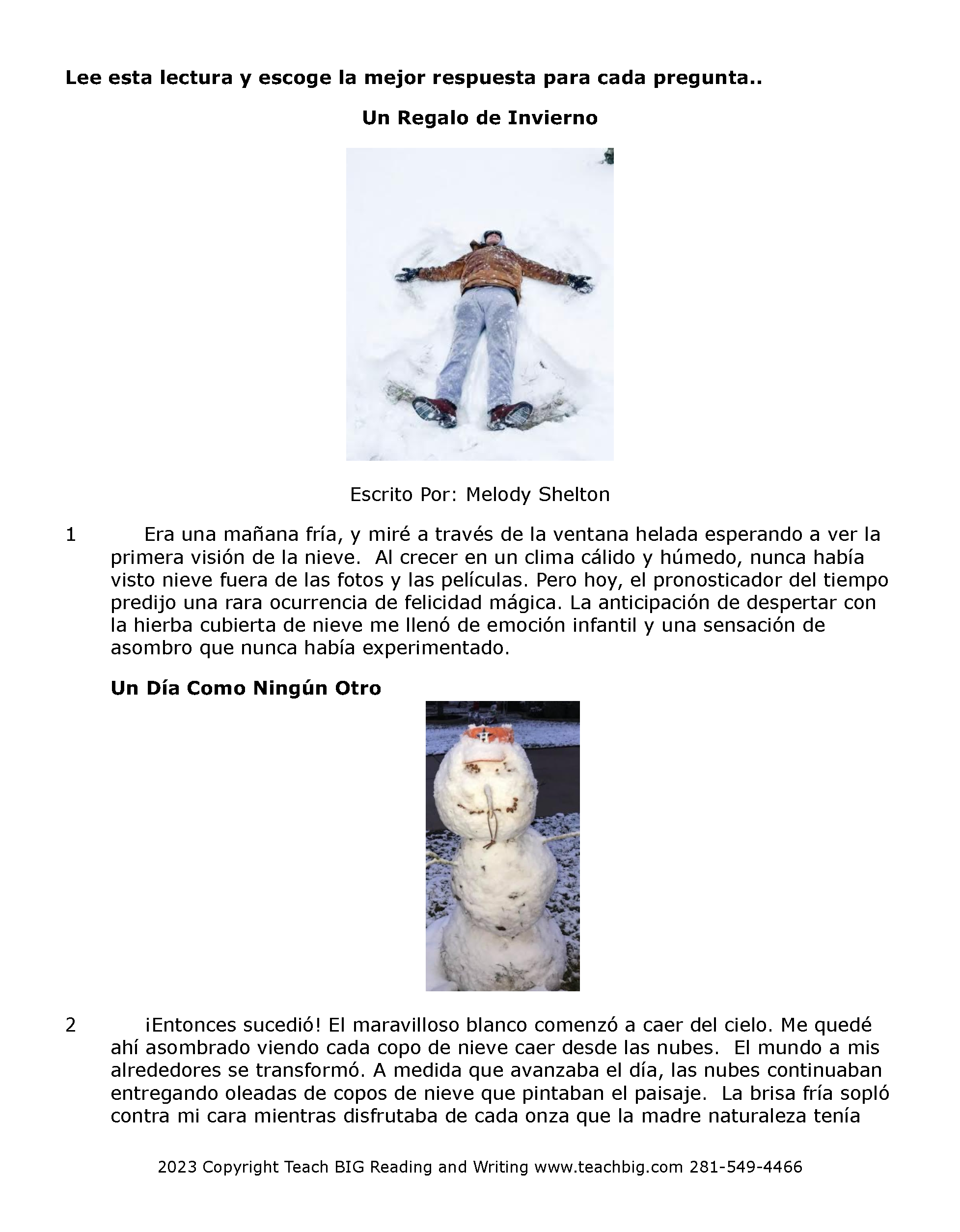 Passage Practice: Fiction - 5Th Grade A Winter’s Gift | Spanish