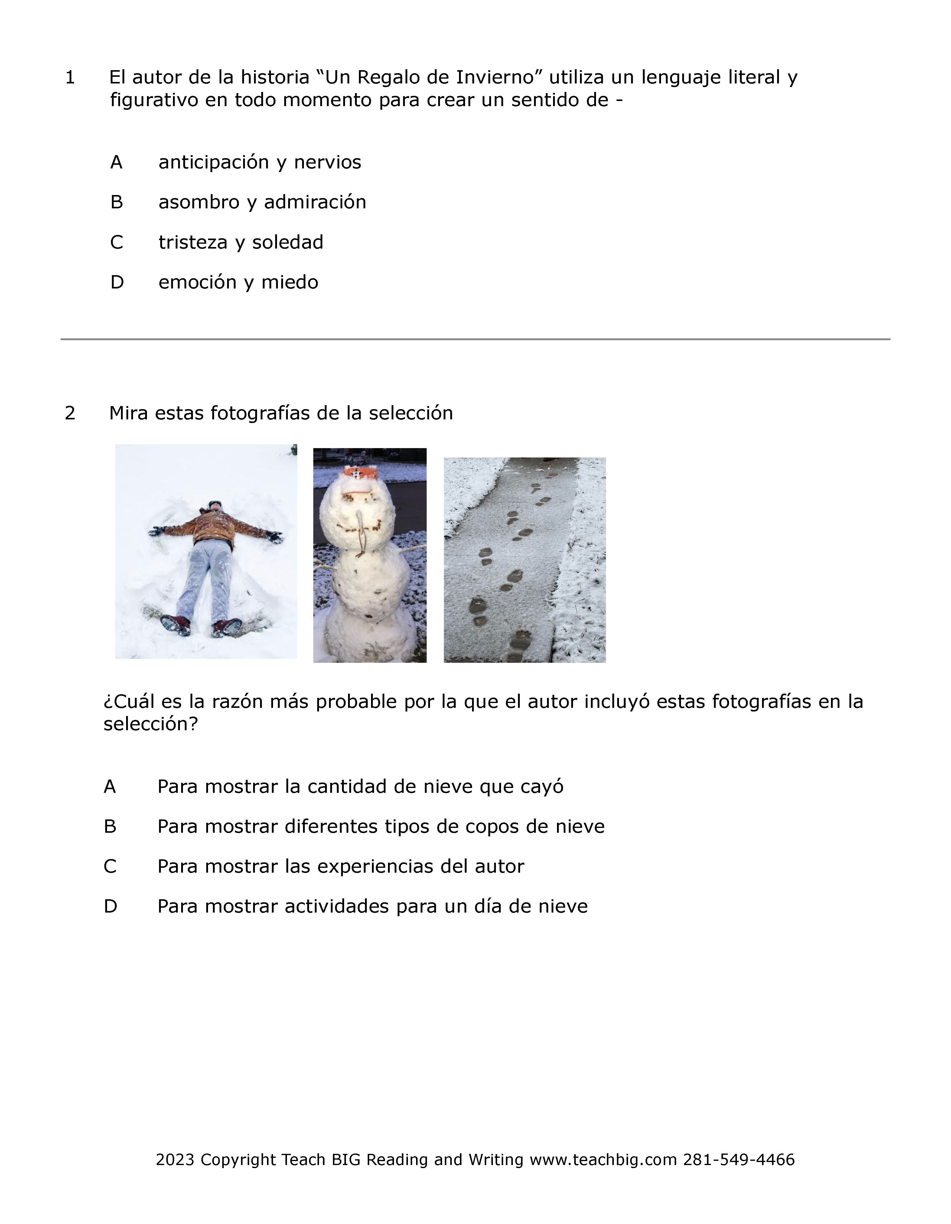 Passage Practice: Fiction - 5Th Grade A Winter’s Gift | Spanish