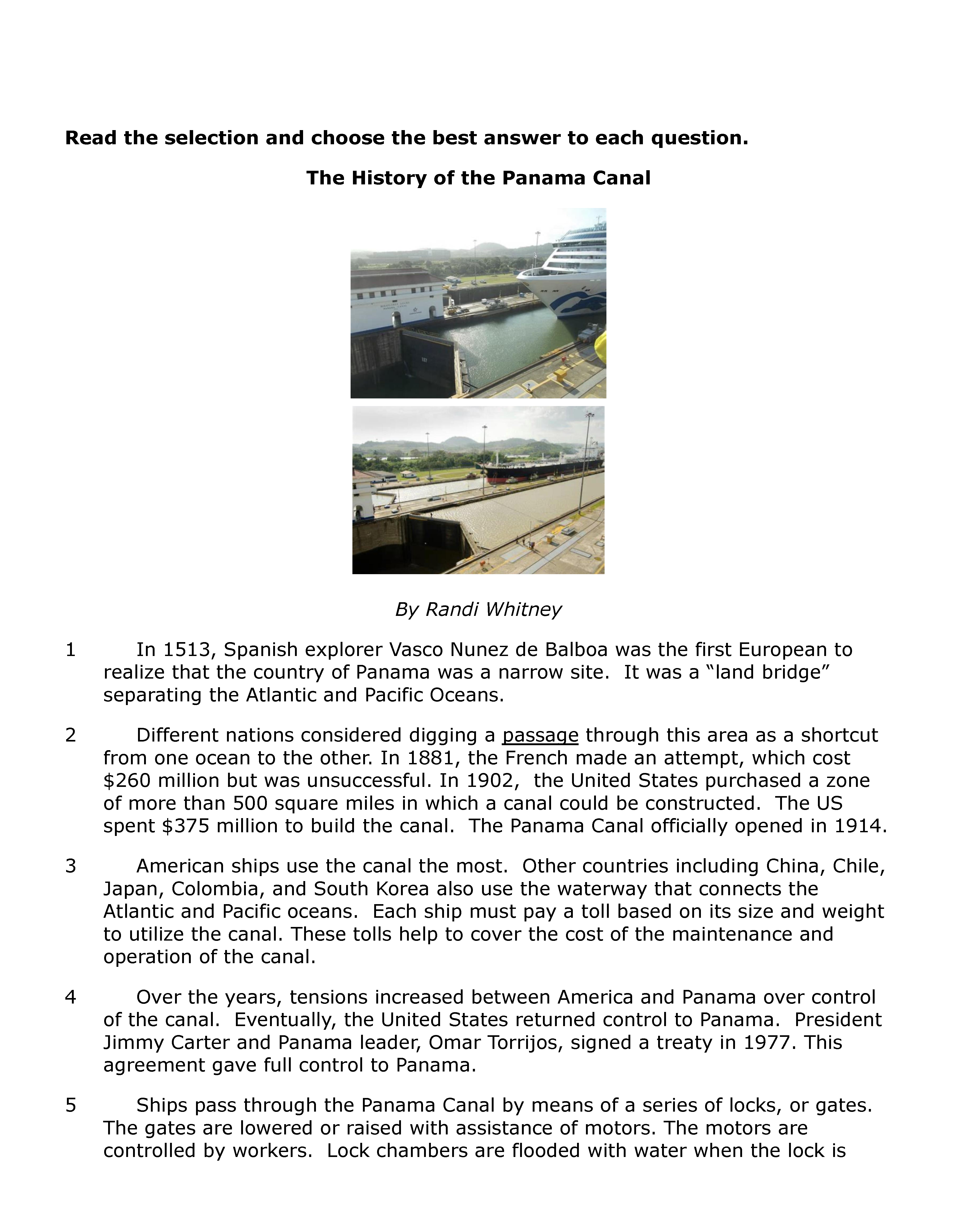 Passage Practice: Nonfiction - 3Rd Grade History Of The Panama Canal