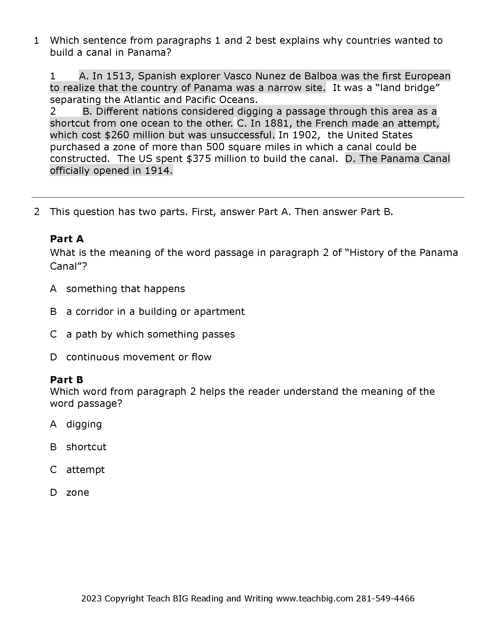 Passage Practice: Nonfiction - 3Rd Grade History Of The Panama Canal