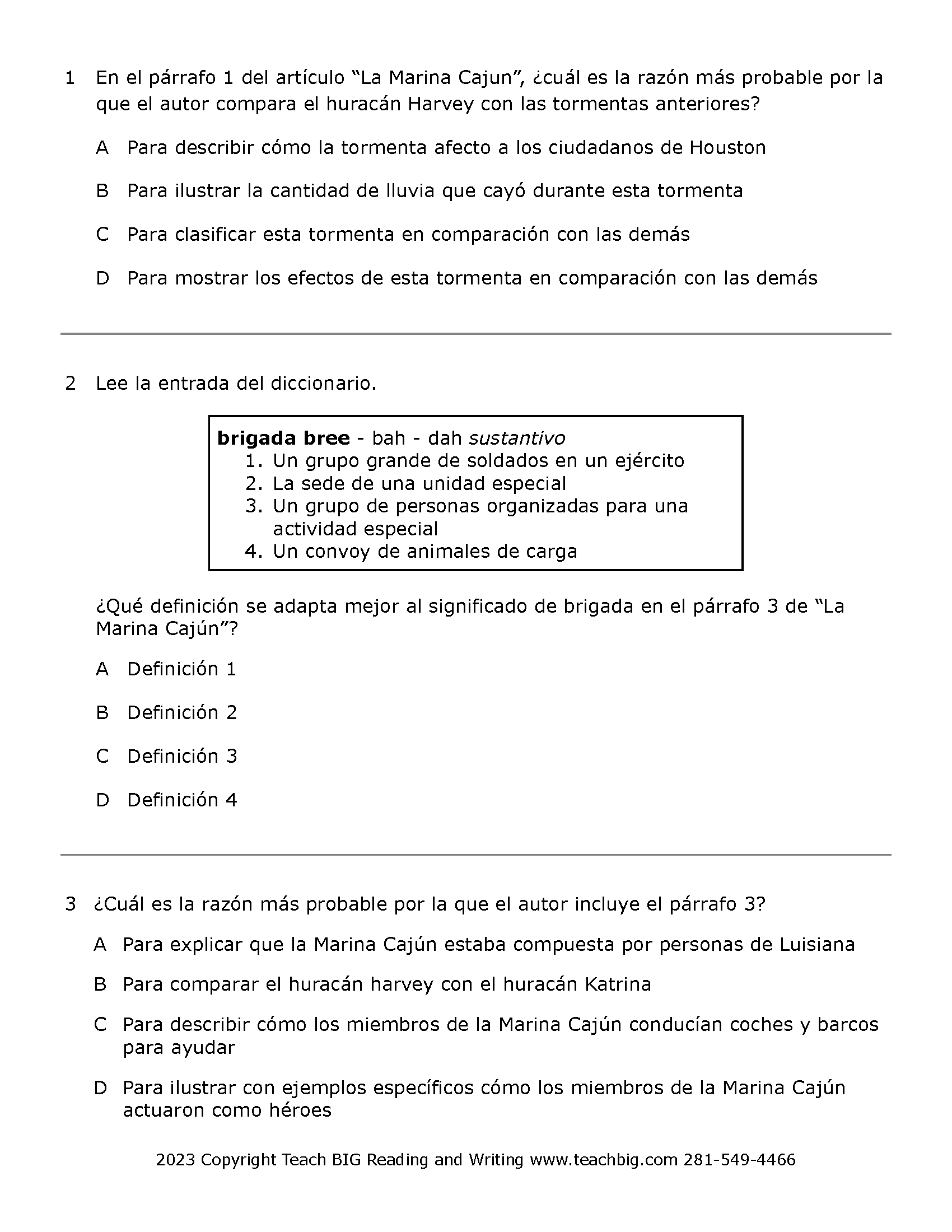 Passage Practice: Nonfiction - 4Th Grade Cajun Navy | Spanish