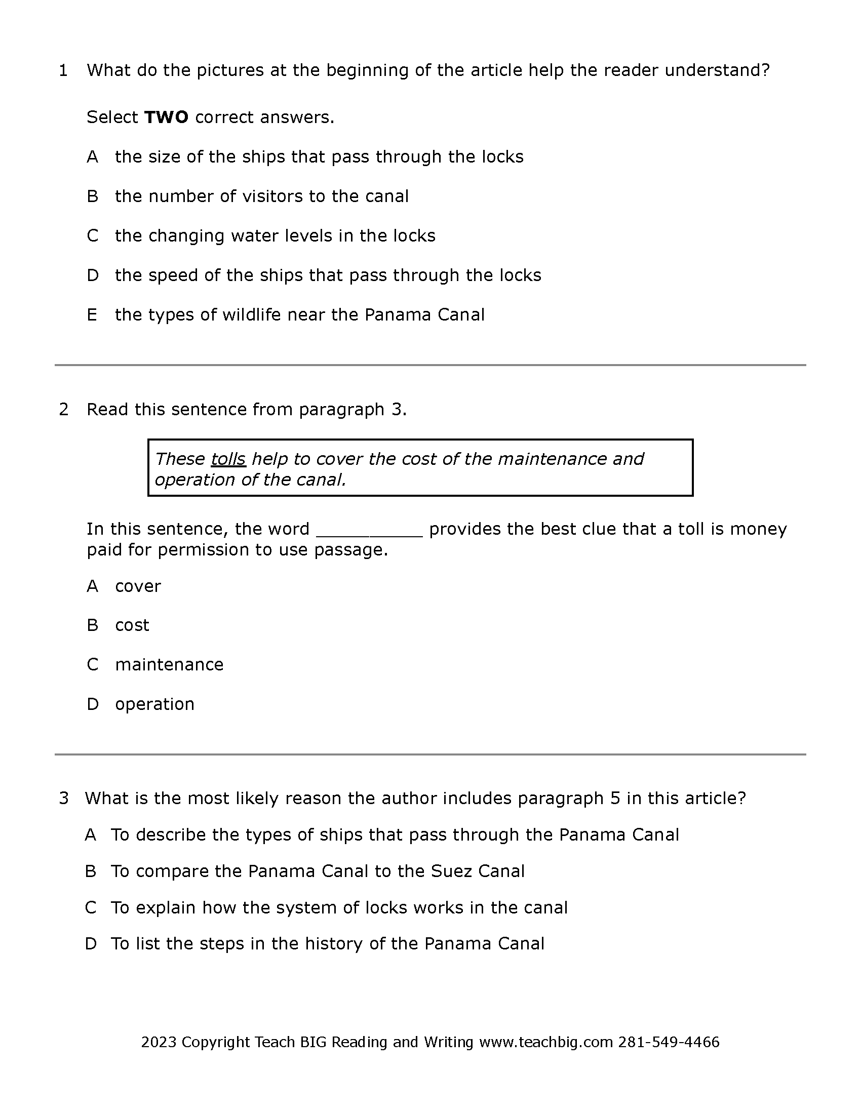 Passage Practice: Nonfiction - 5Th Grade History Of The Panama Canal