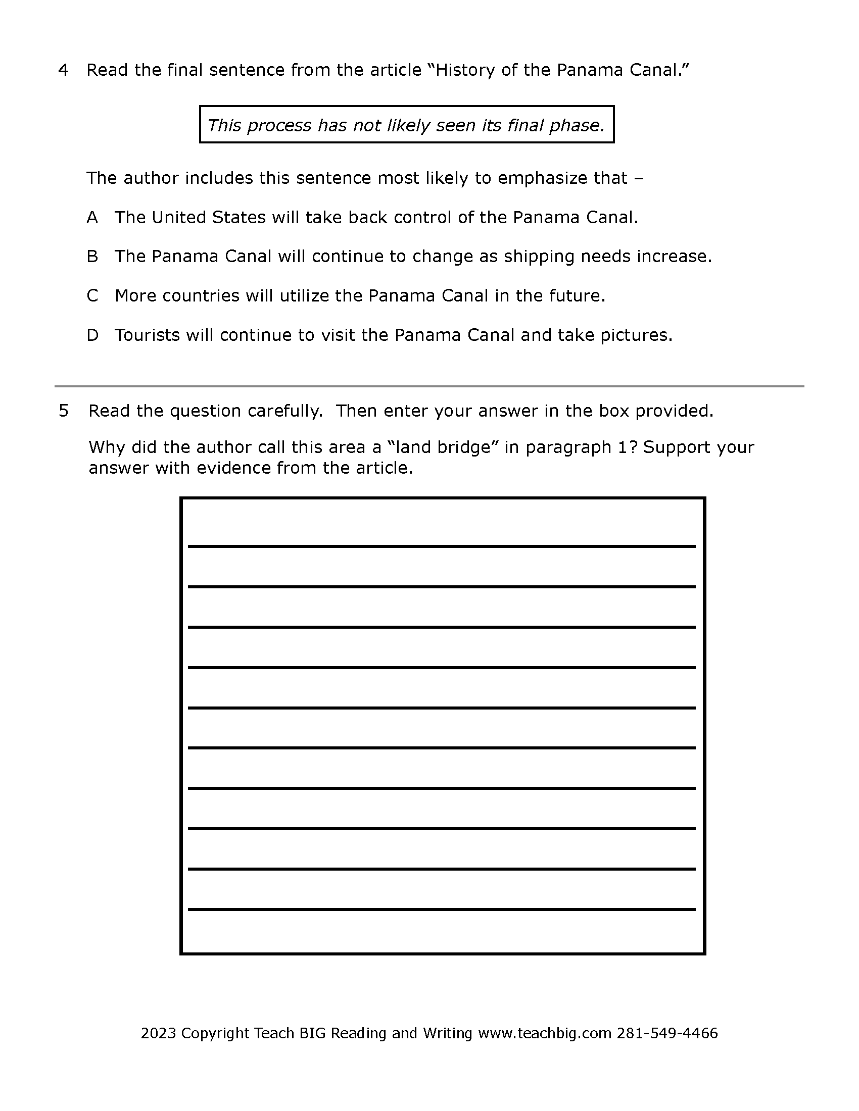 Passage Practice: Nonfiction - 5Th Grade History Of The Panama Canal