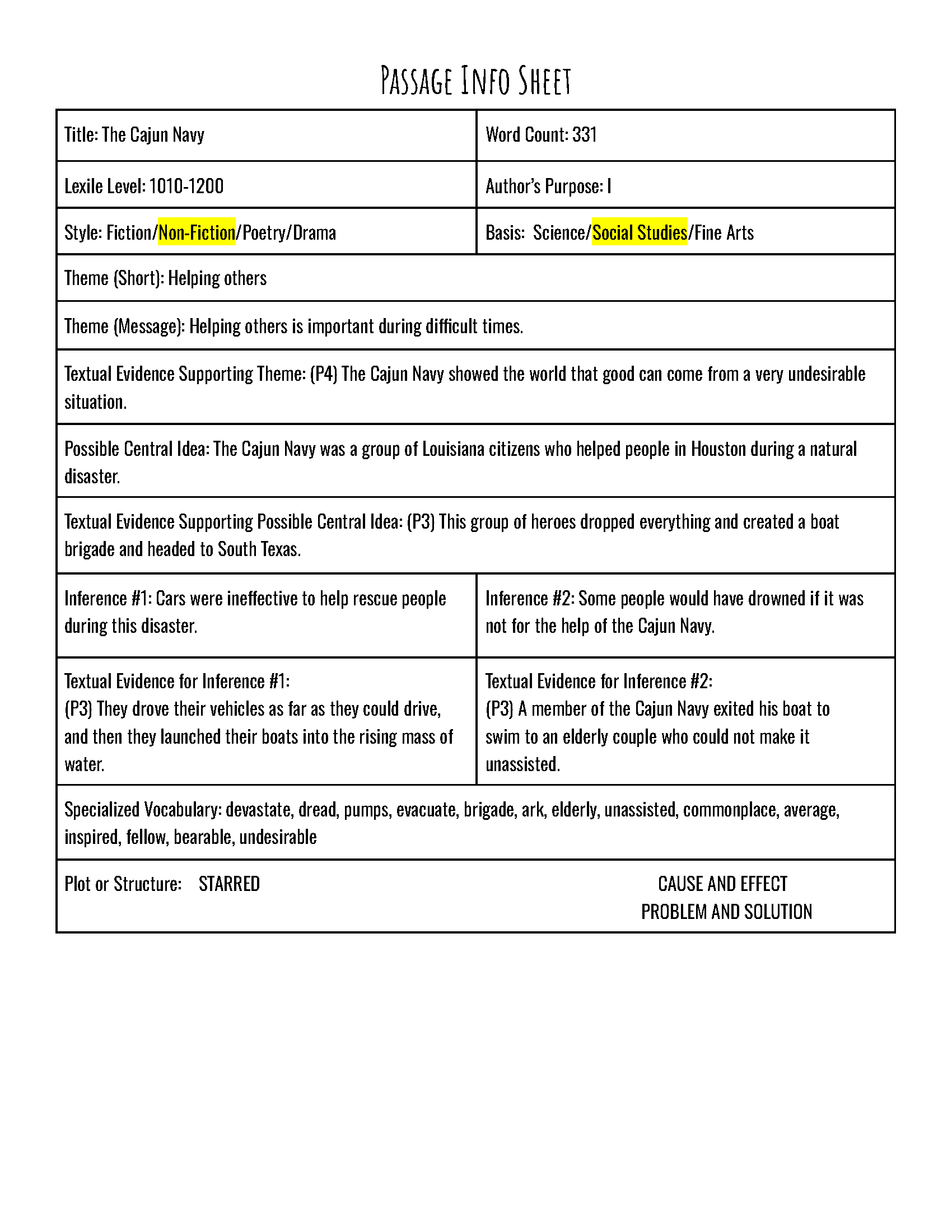 Practice Passage: Set 7 - 3Rd Grade