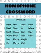 Homophone Crossword- This Resource Is Great For Grades 4-6. Crossword