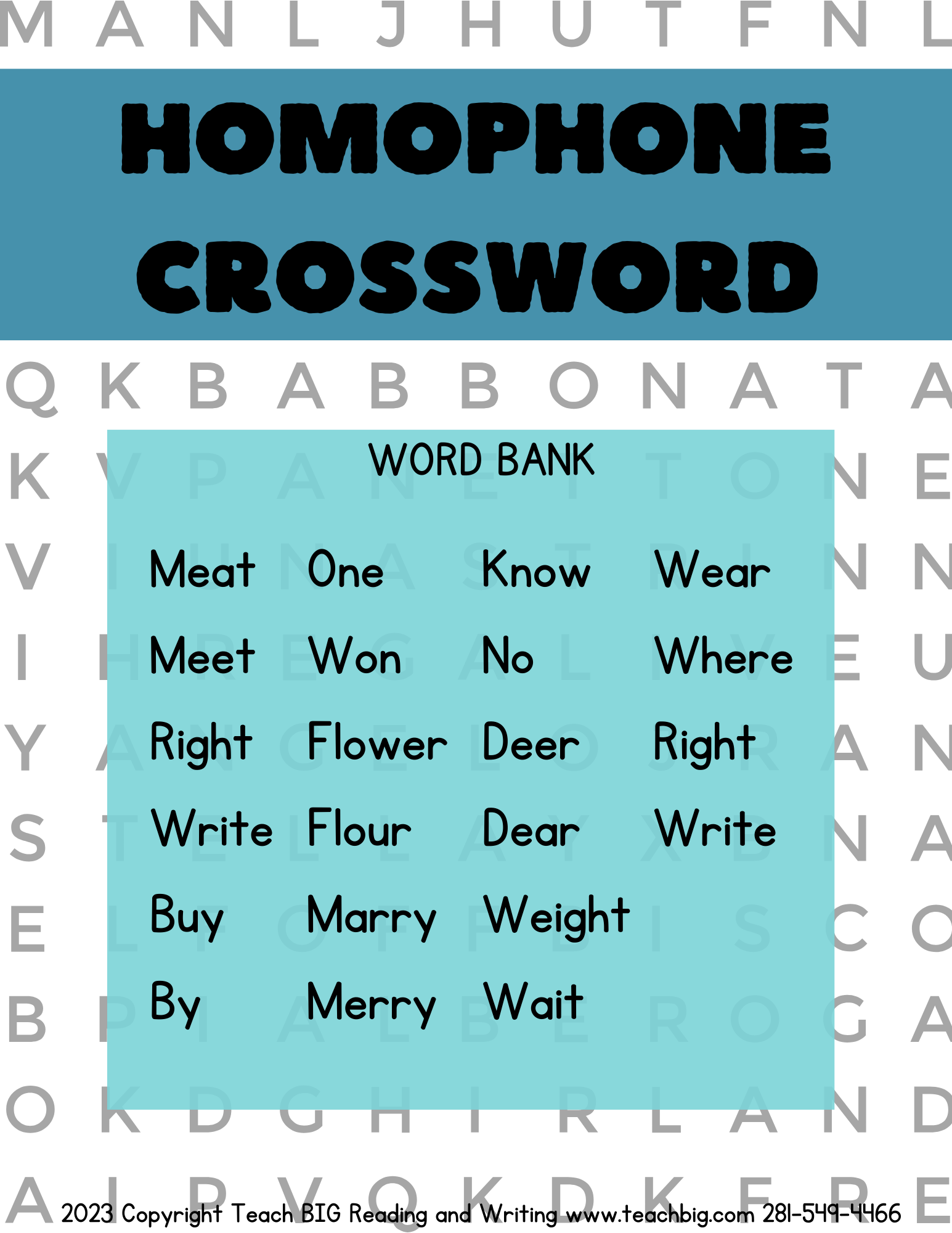 Homophone Crossword- This Resource Is Great For Grades 4-6. Crossword