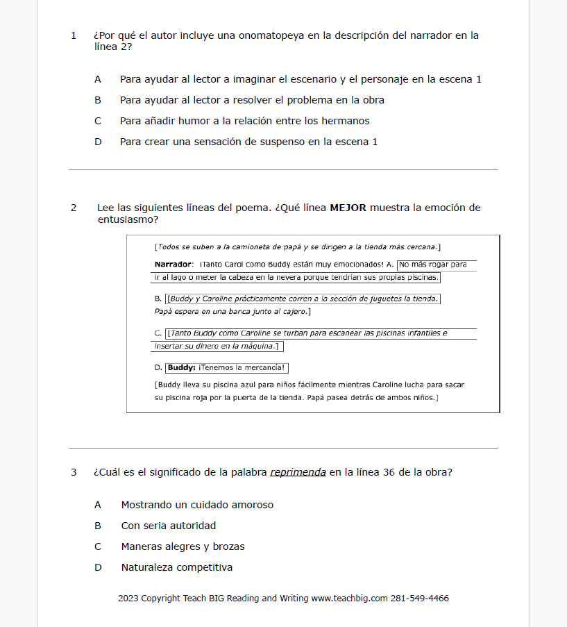 Passage Practice:  Drama - 3Rd Grade Summer Troubles | Spanish Version