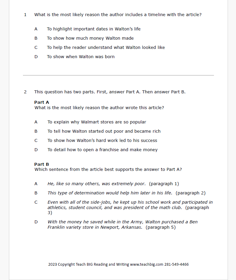 Practice Passage - Set 1 4Th Grade