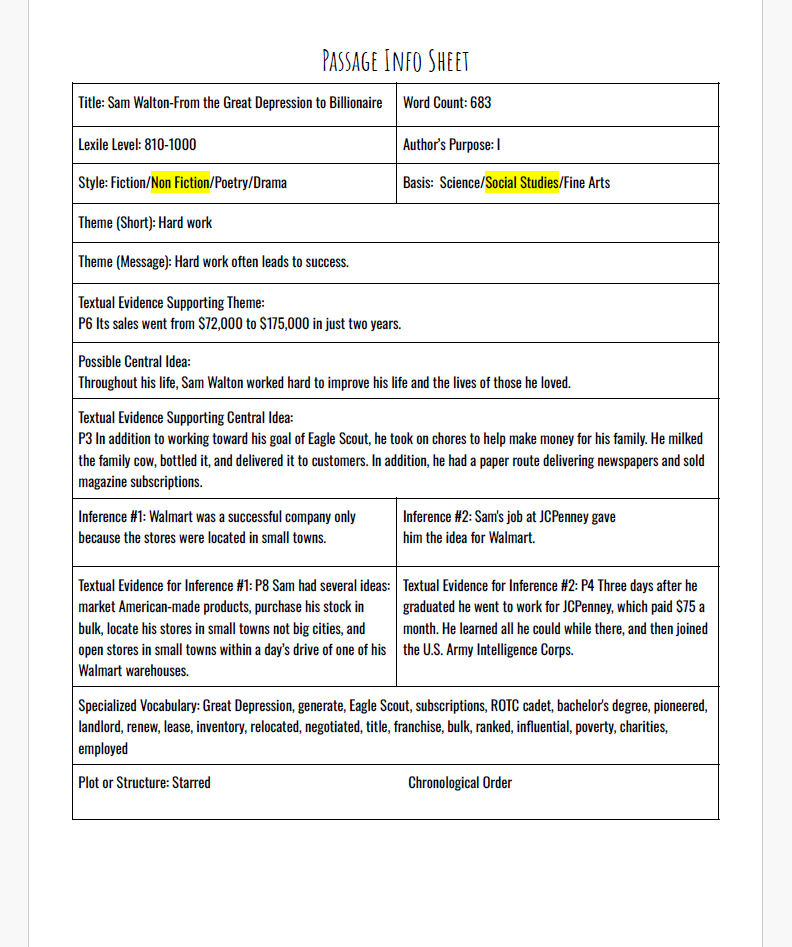 Practice Passage:  Nonfiction - 3Rd Grade Sam Walton-From The Great Depression To Billionaire