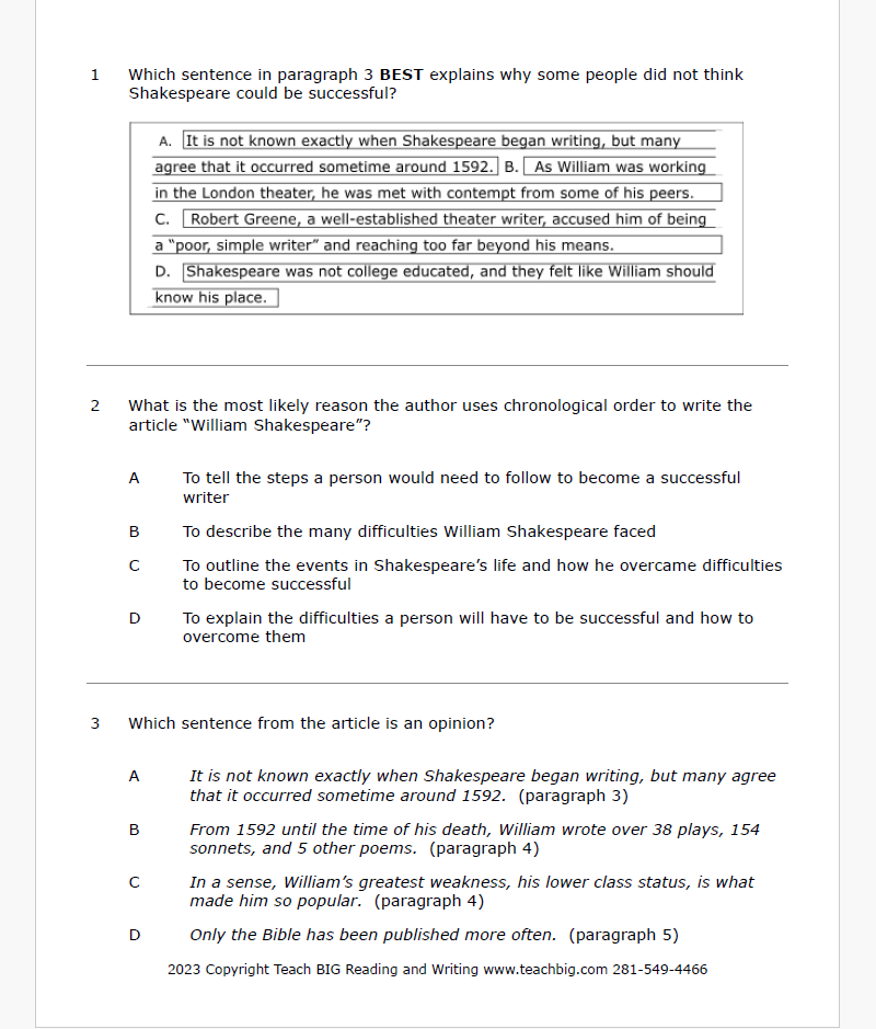 Practice Passage - Set 1- 3Rd Grade