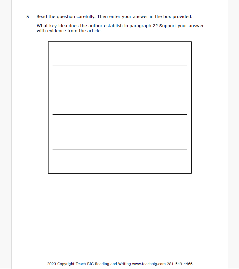 Practice Passage:  Set 1 - 5Th Grade