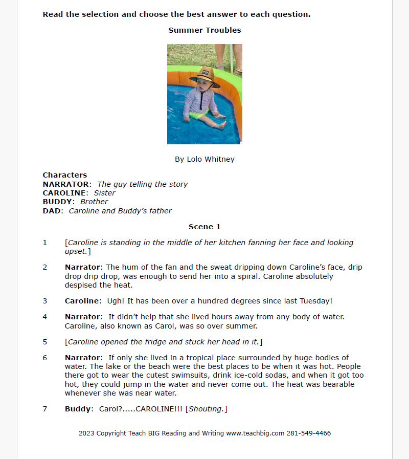 Practice Passage:  Set 1 - 5Th Grade