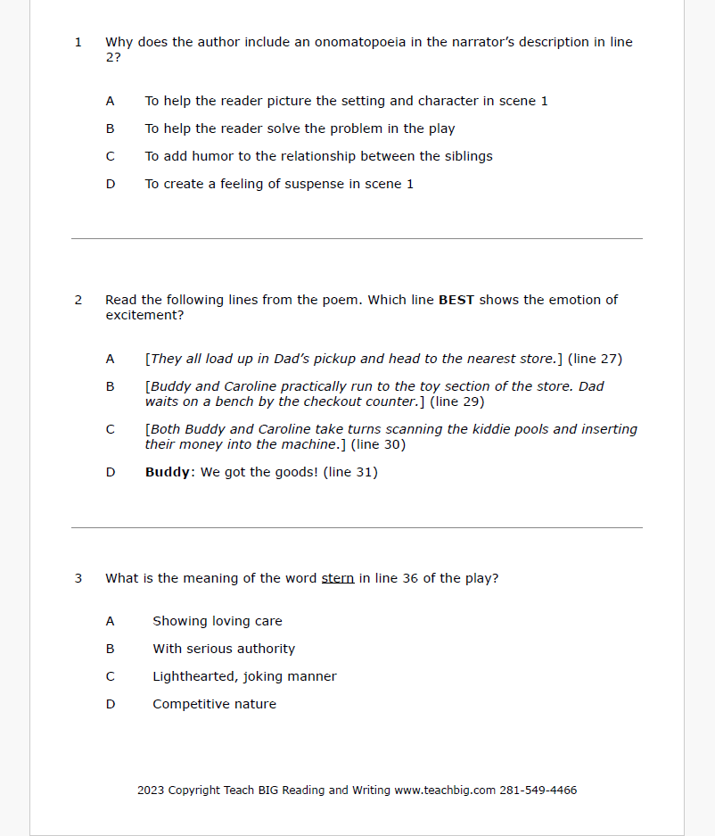 Practice Passage:  Drama - 5Th Grade Summer Troubles