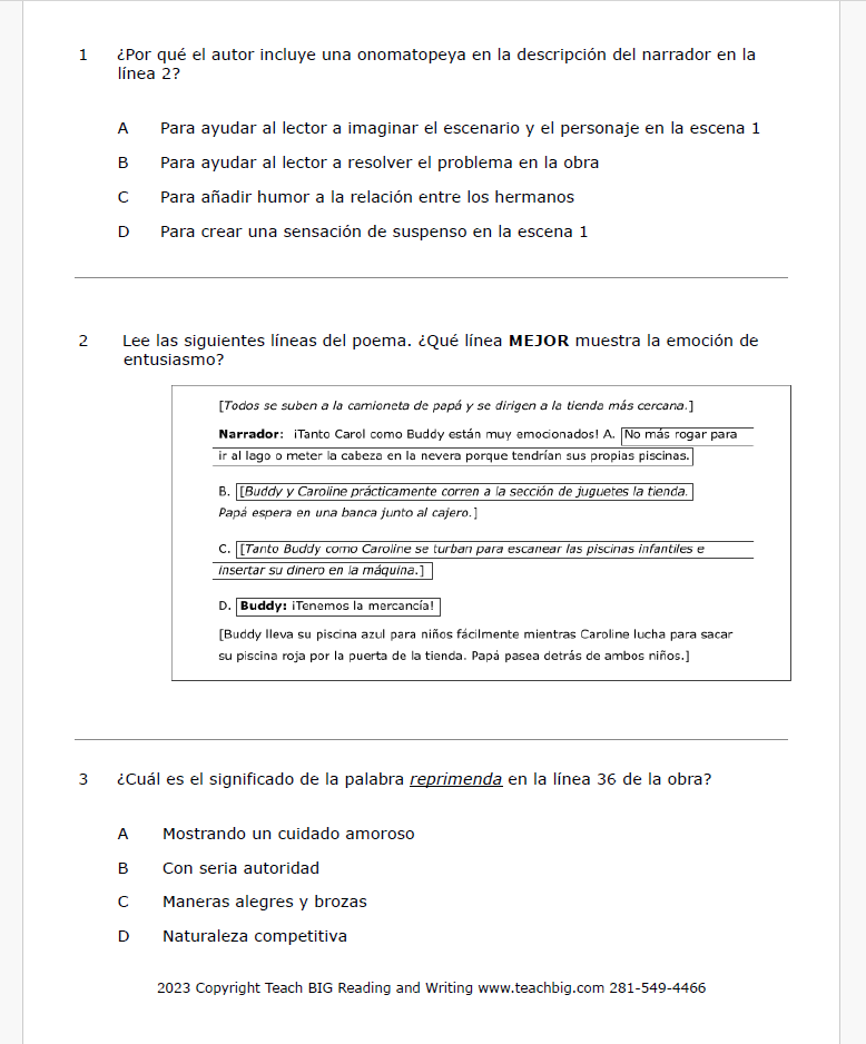 Practice Passage: Drama-4Th Grade- Summer Troubles | Spanish