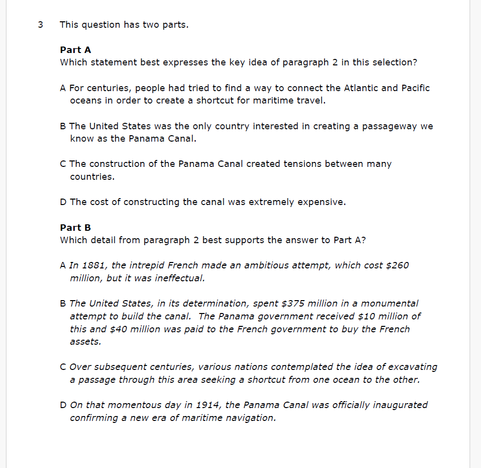 Practice Passage:  Non Fiction 6Th Grade History Of The Panama Canal