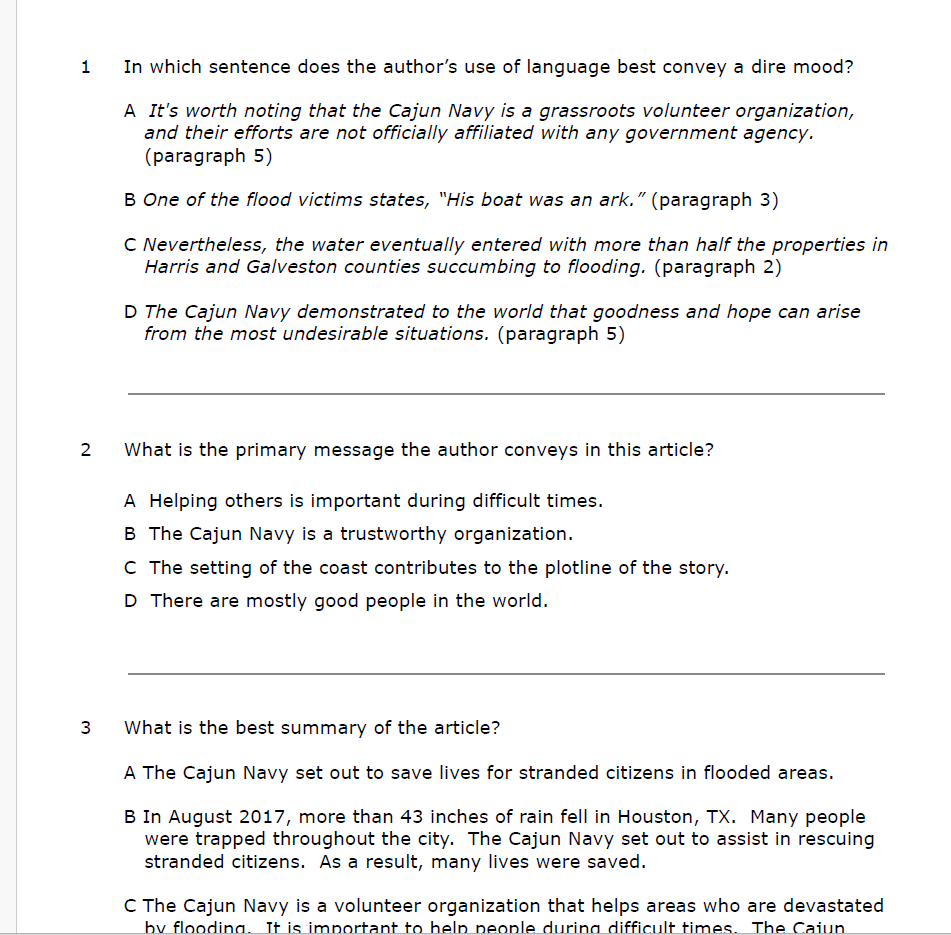 Practice Passage:  Bundle 6Th Grade