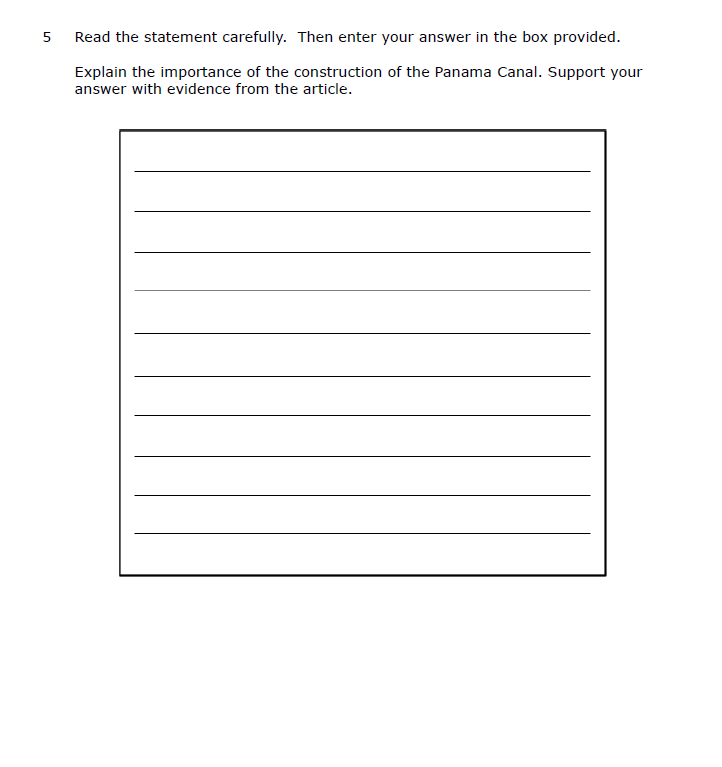 Practice Passage:  Non Fiction 7Th Grade History Of The Panama Canal