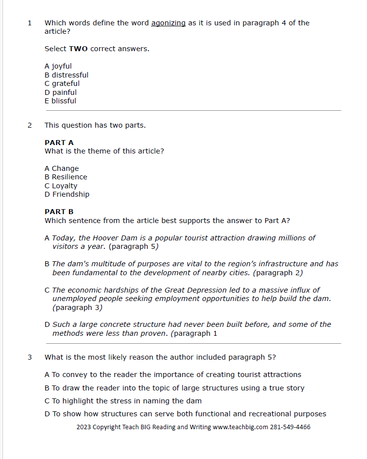 Practice Passage: Non Fiction 7Th Grade Hoover Dam