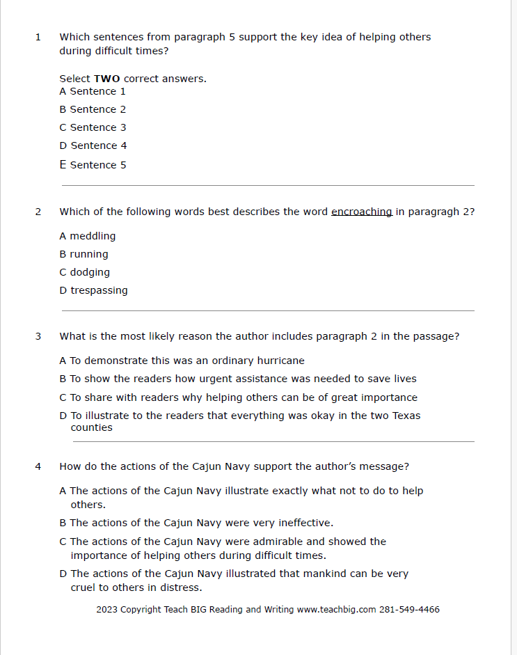 Practice Passage:  Set 1- 7Th Grade Bundled