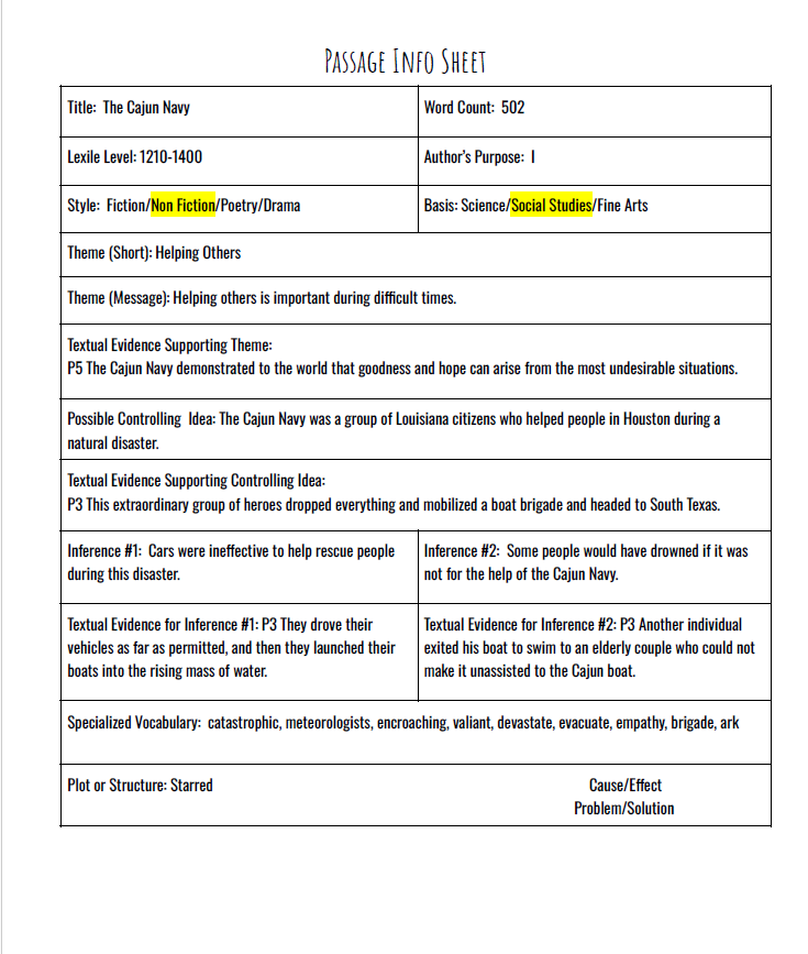 Practice Passage: Set 1 8Th Grade Bundled