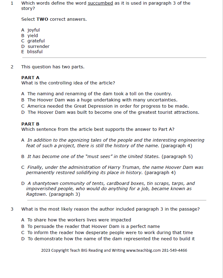 Practice Passage: Set 1 8Th Grade Bundled