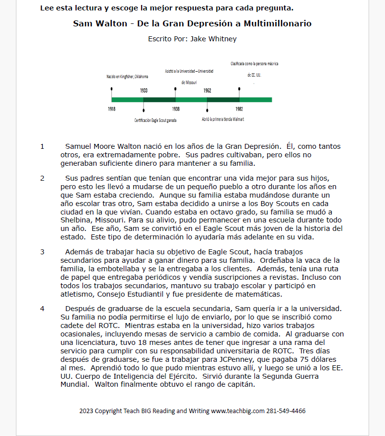 Practice Passage: Set 1 - 3Rd Grade | Spanish