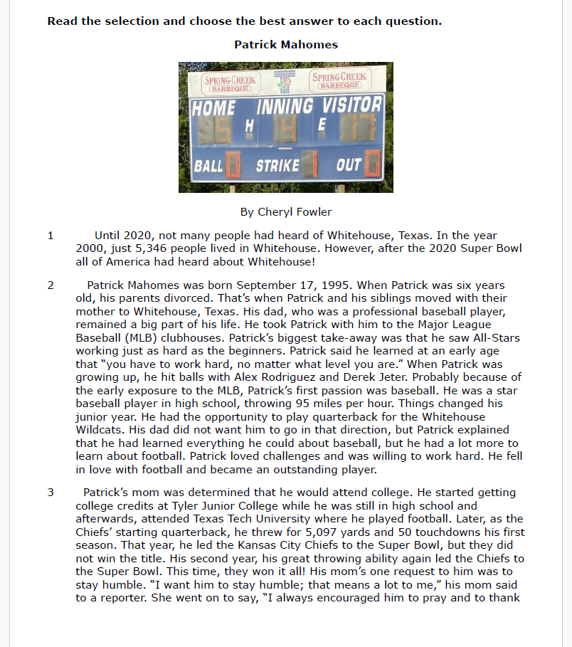 Practice Passage: Set 2 - 3Rd Grade