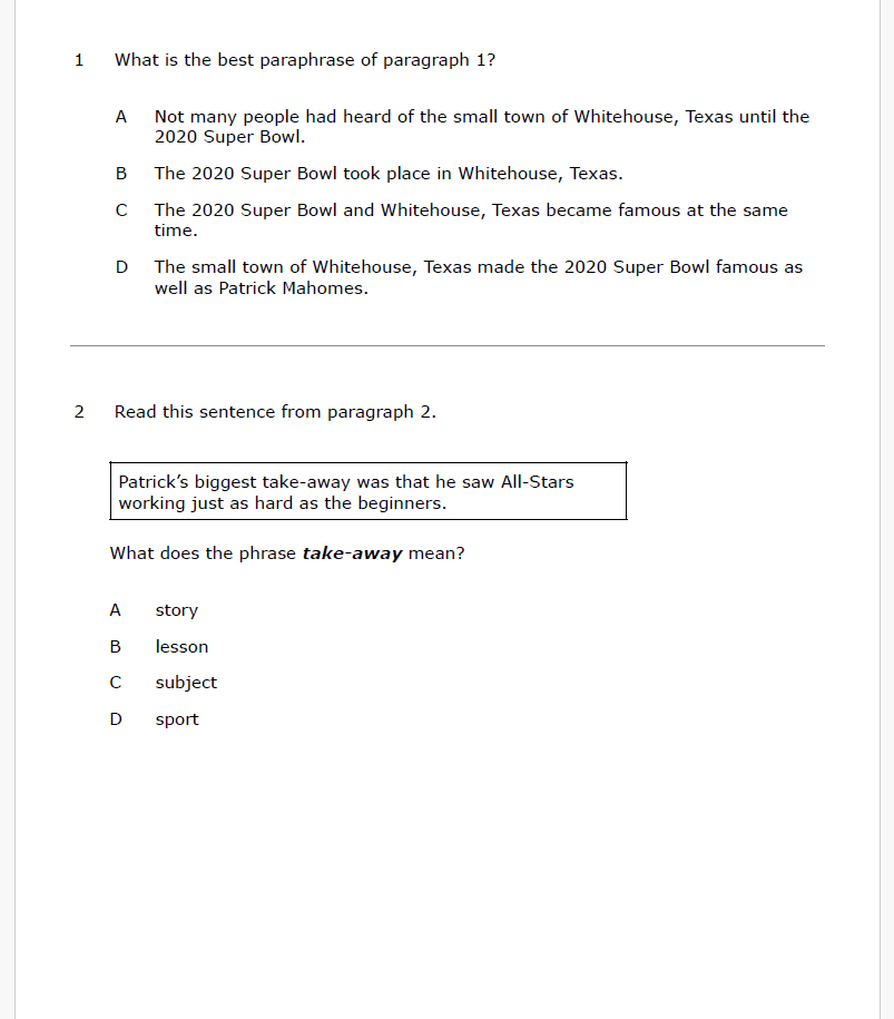 Practice Passage: Set 2 - 3Rd Grade