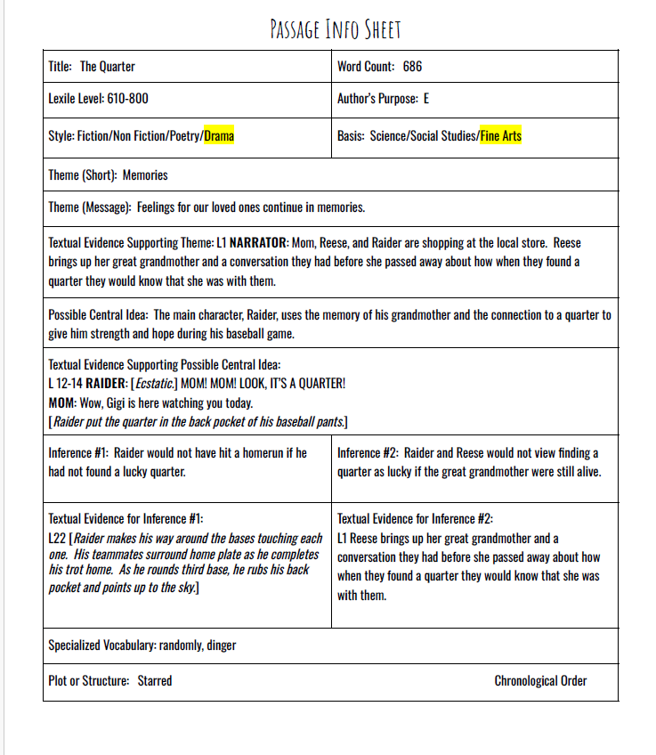 Title: Practice Passage Drama – 3Rd Grade The Quarter