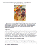 Practice Passage: Non Fiction-3Rd Grade-The History Of Thanksgiving