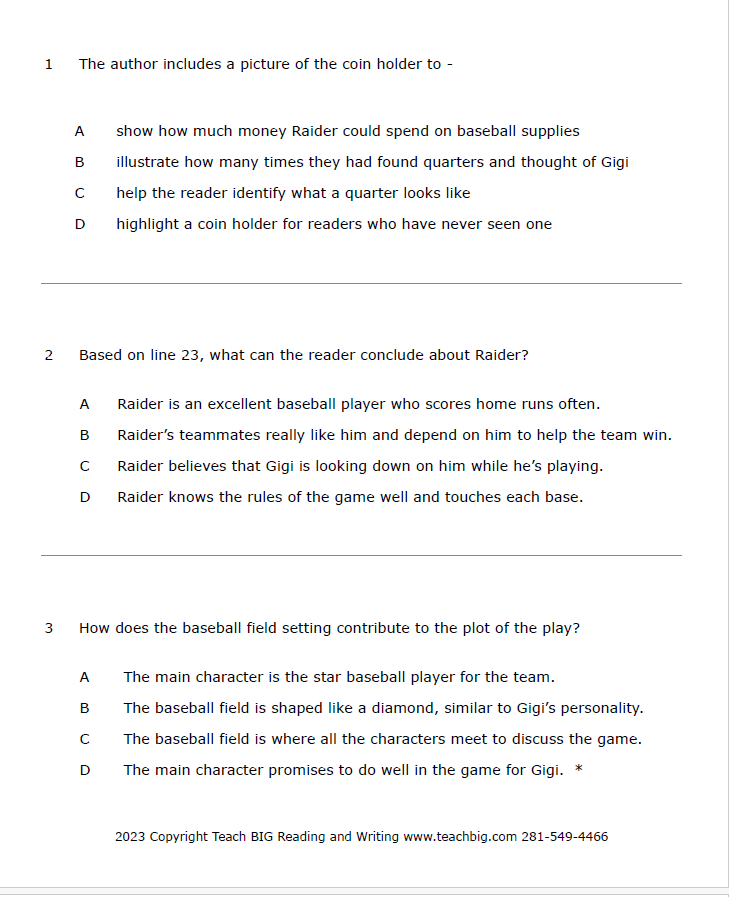 Practice Passage: Drama – 4Th Grade The Quarter