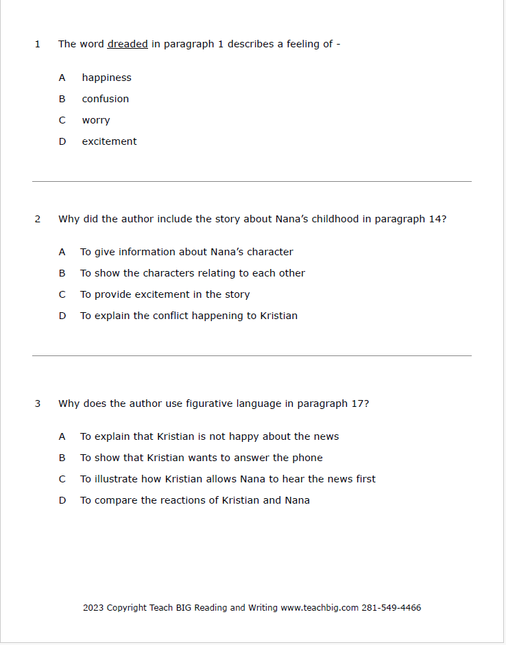 Practice Passage: Fiction – 4Th Grade –The New Addition