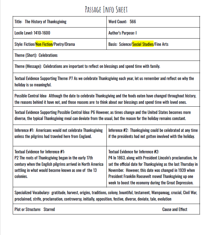 Practice Passage: Set 1 -4Th Grade