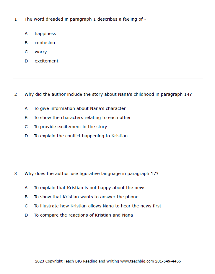 Practice Passage: Set 1 -4Th Grade