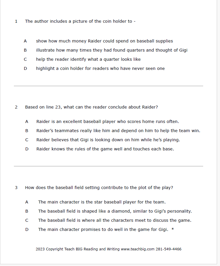 Practice Passage: Set 1 -4Th Grade