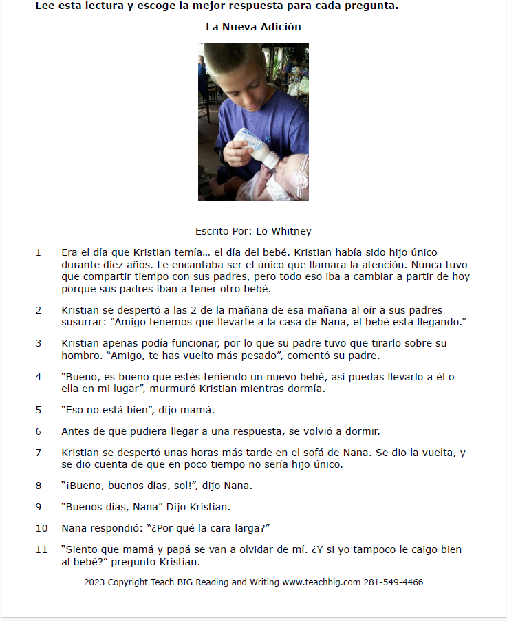 Practice Passage: Fiction – 5Th Grade The New Addition-Spanish