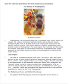 Practice Passage: Non Fiction – 5Th Grade The History Of Thanksgiving