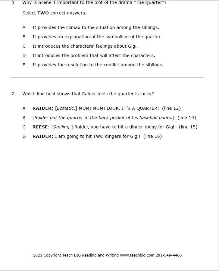 Practice Passage: Set 3-5Th Grade