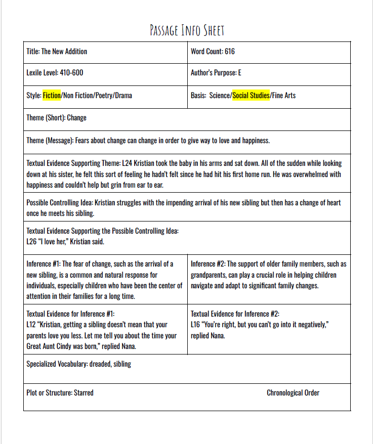 Practice Passage: Set 3 - 6Th Grade