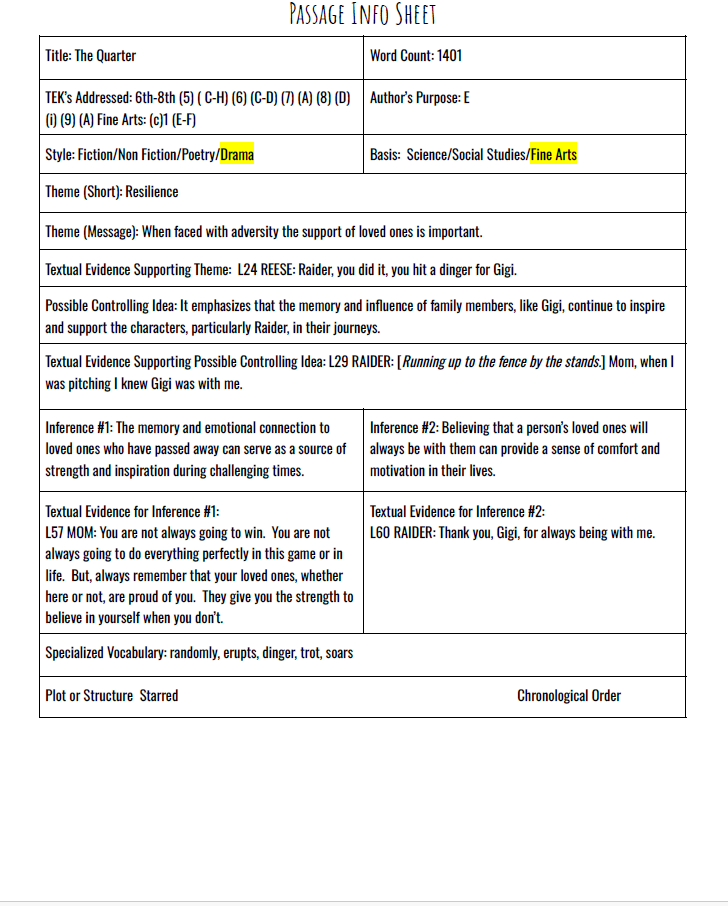 Practice Passage: Set 3 - 6Th Grade