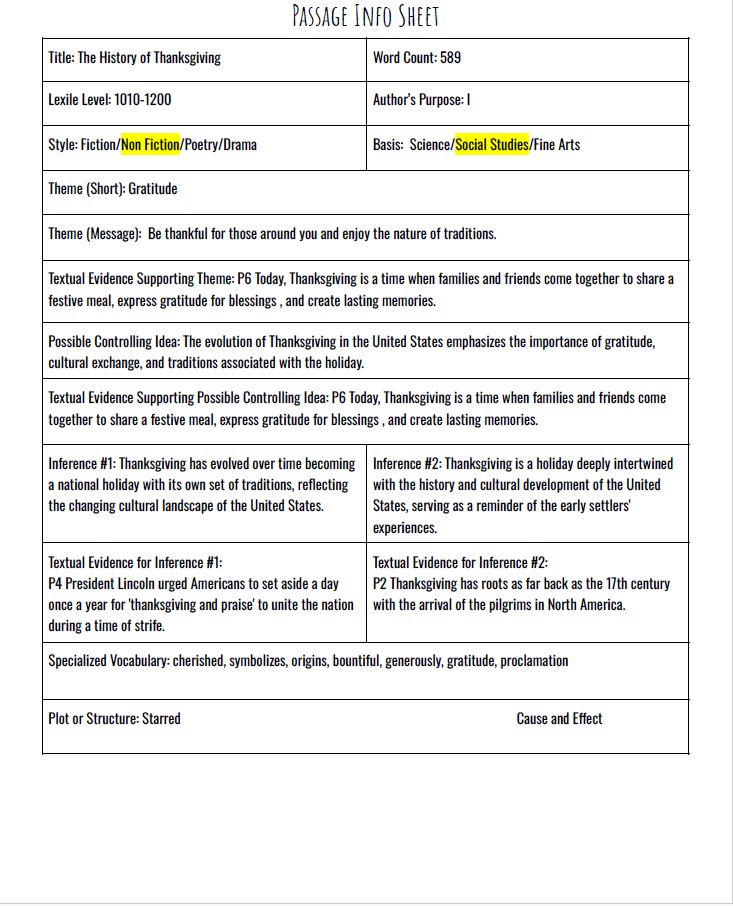 Practice Passage: Set 3 - 6Th Grade