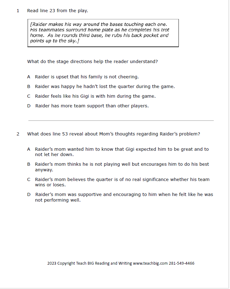 Practice Passage: Drama-7Th Grade-The Quarter