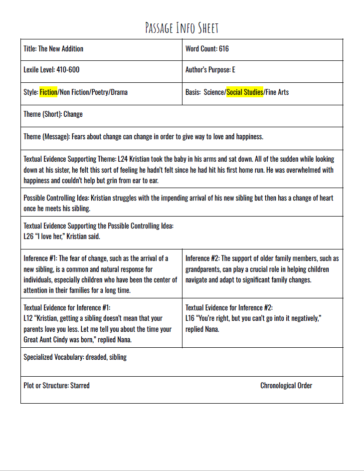 Practice Passage Set 3-7Th Grade