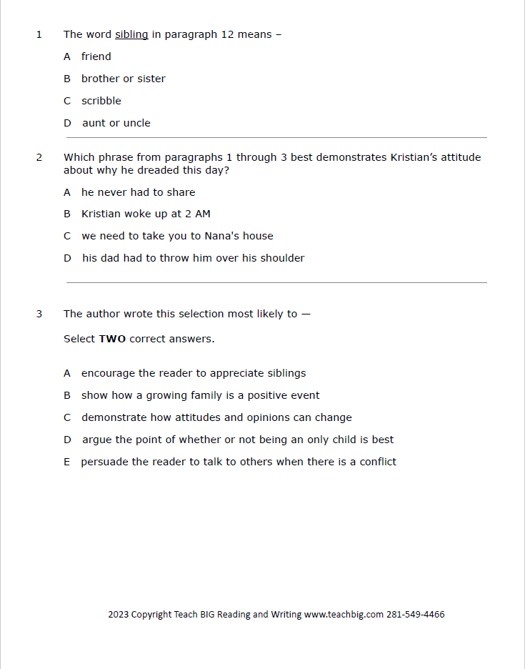 Practice Passage Set 3-7Th Grade