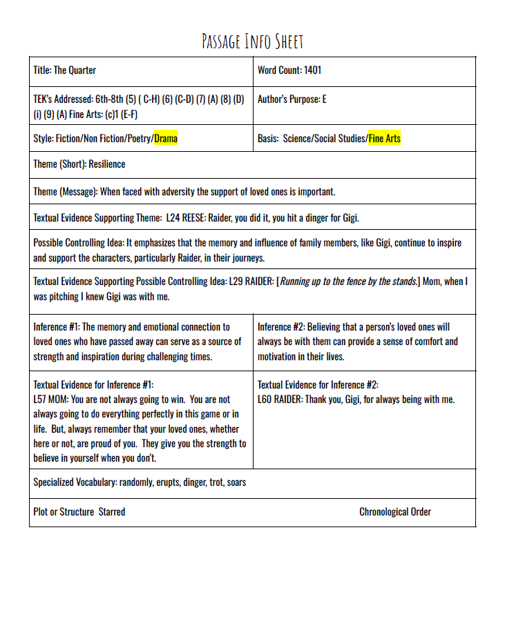 Practice Passage Set 3-7Th Grade