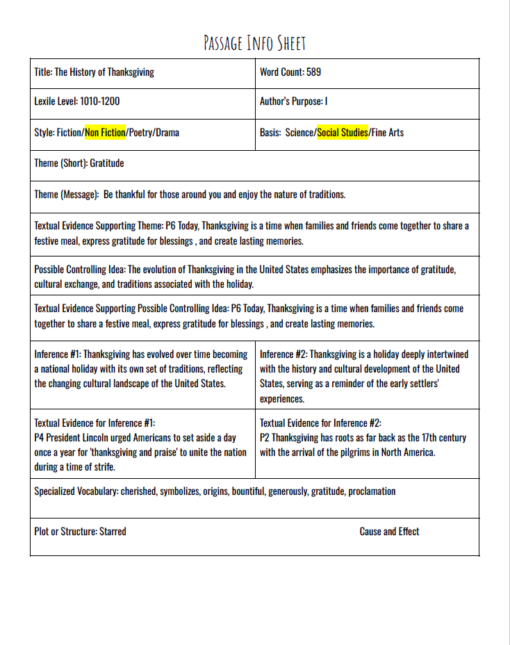 Practice Passage Set 3-7Th Grade