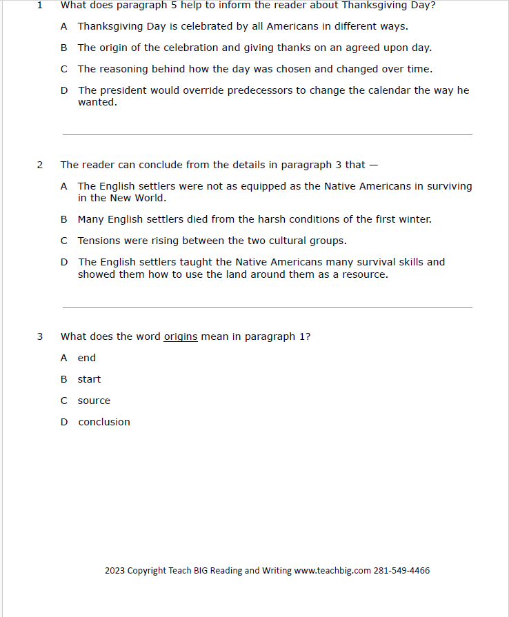 Practice Passage Set 3-7Th Grade