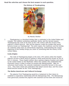 Practice Passage:Non Fiction – 8Th Grade –The History Of Thanksgiving